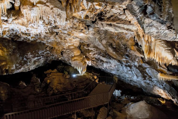 a cave with stalactites and stalagmites